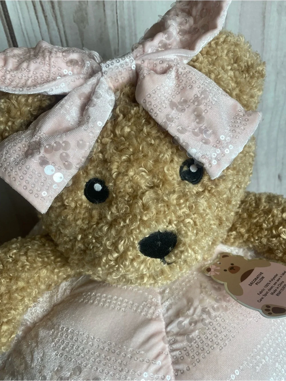 Viral Plush Bear with Pink Sequin Halloween Pumpkin pillow NWT